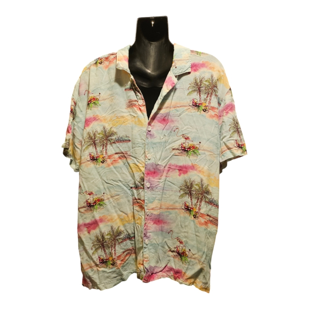 The Coolest Men's Hawiian Vacation Flamingo Palm Trees Shirt View 2